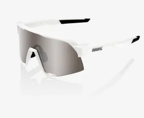 100% S3 Matte White Cycling Sunglasses - Hyper Silver Mirror Lens