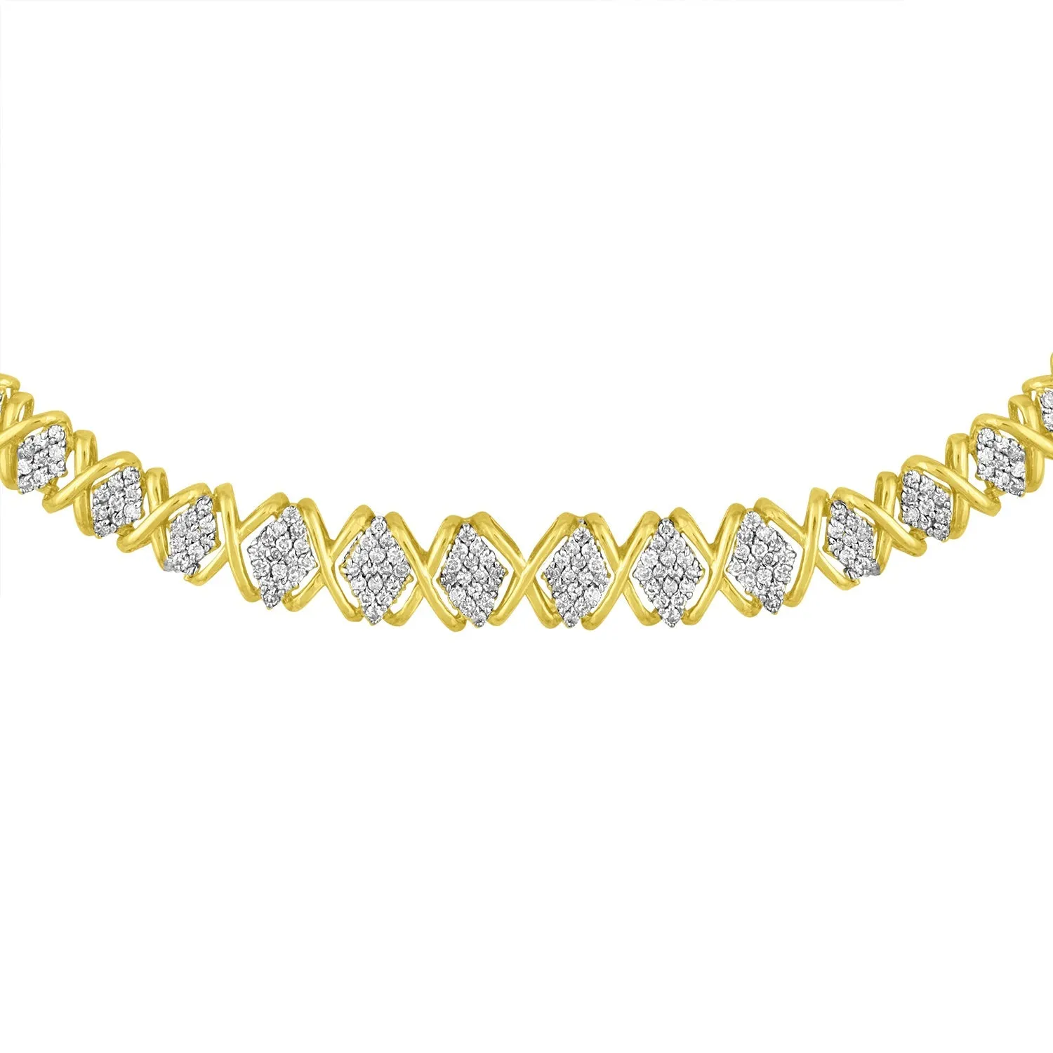 10K Yellow Gold 4 Cttw Brilliant Round-Cut Diamond Graduating Riviera Statement Necklace (H-I Color, I2-I3 Clarity)