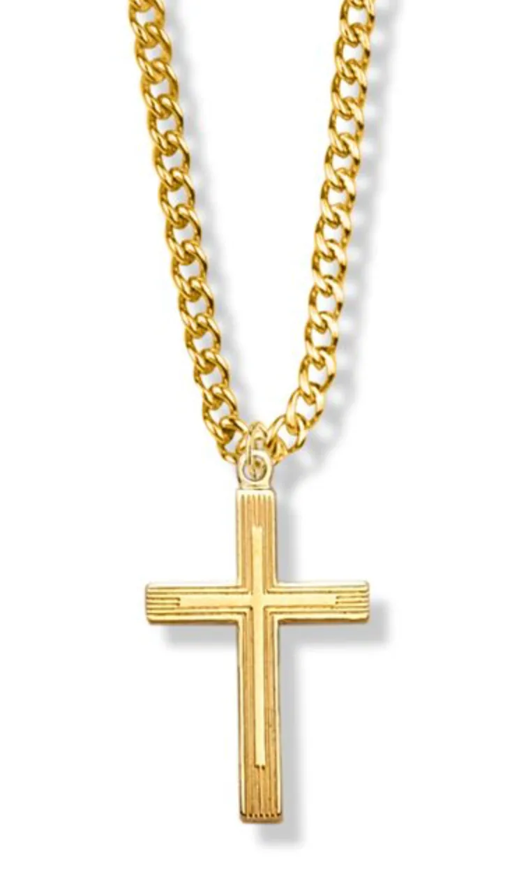 14K Gold Filled Outlined Inner Cross Necklace, 18" Chain