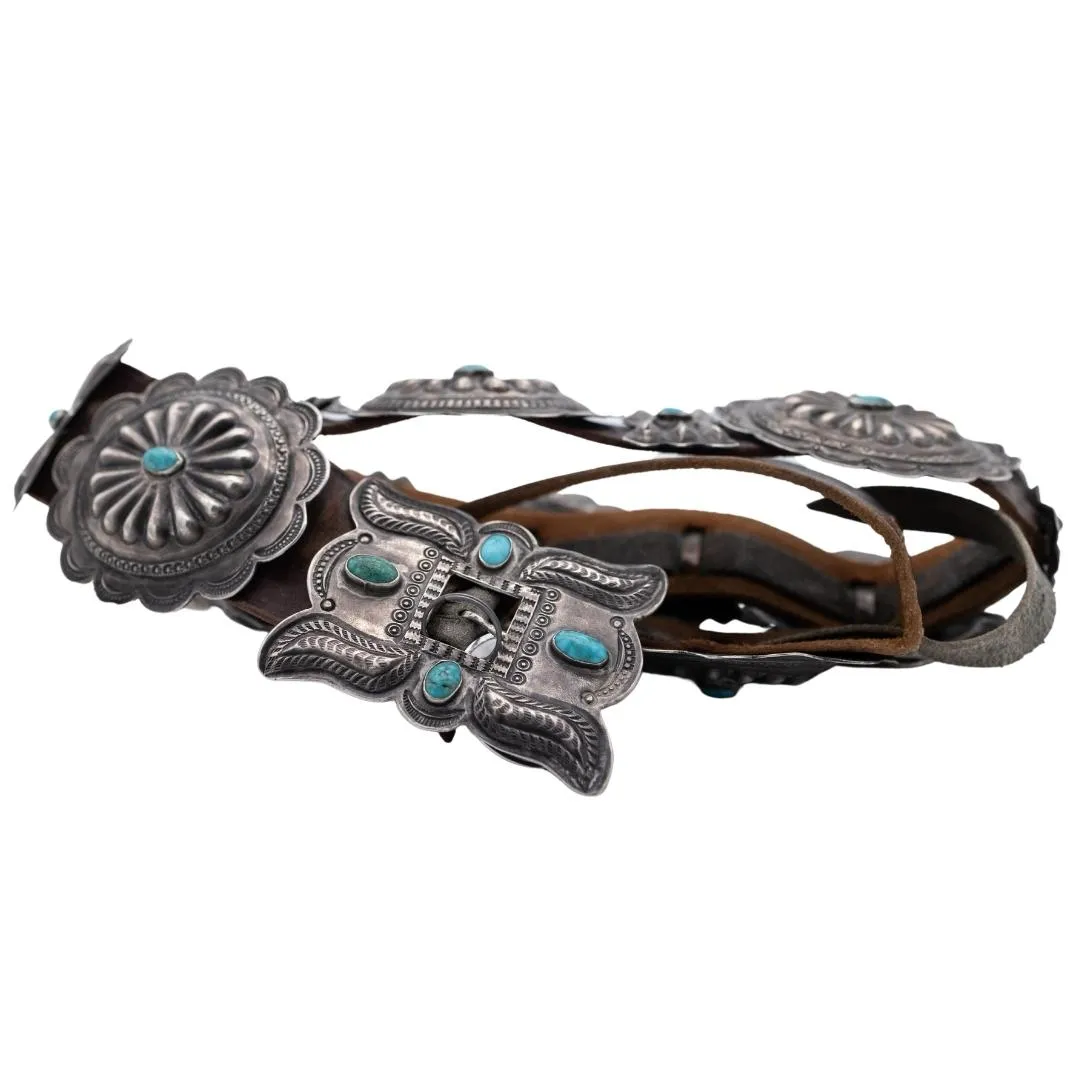 1920's Sterling Silver and Turquoise Belt