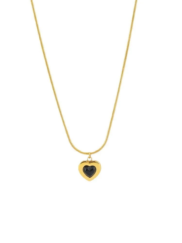 316L stainless steel heart-shaped black stone pendant necklace for women