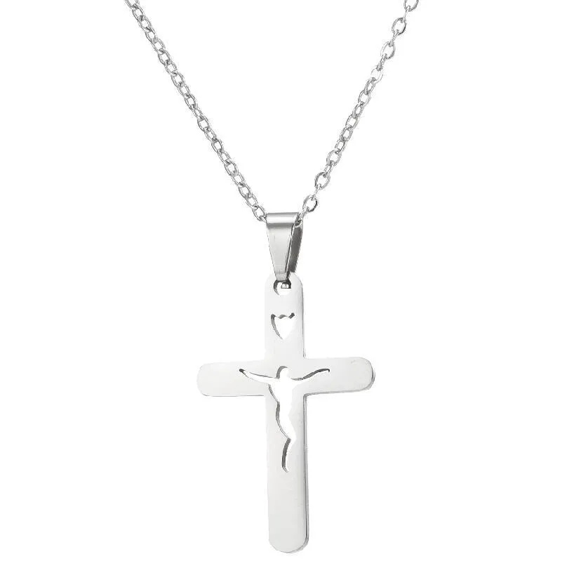 316L Stainless Steel Necklace Simple Classic Fashion Jesus Cross Antique Chain Necklaces