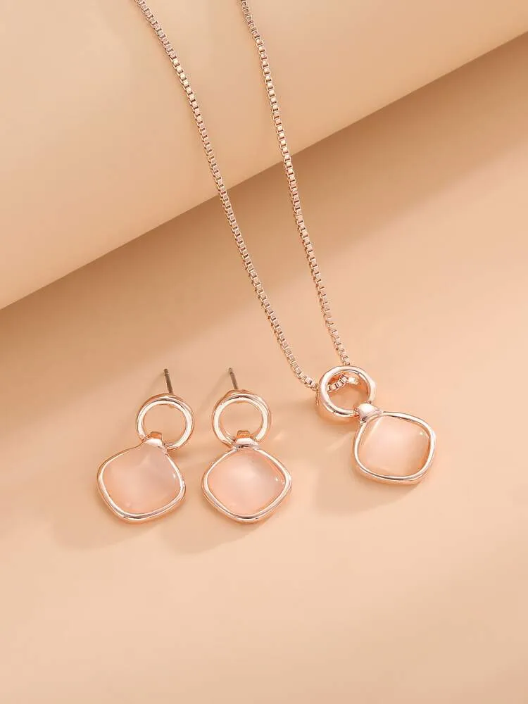 3pcs Moonstone Square Decor Jewelry Set Rose Gold