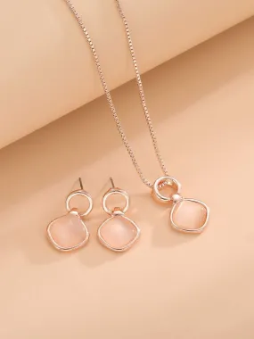 3pcs Moonstone Square Decor Jewelry Set Rose Gold
