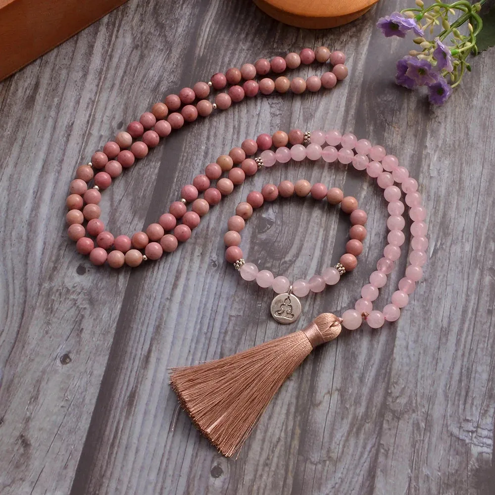8mm Rhodochrosite Rose Quartz Beads 108 Mala Necklace Meditation