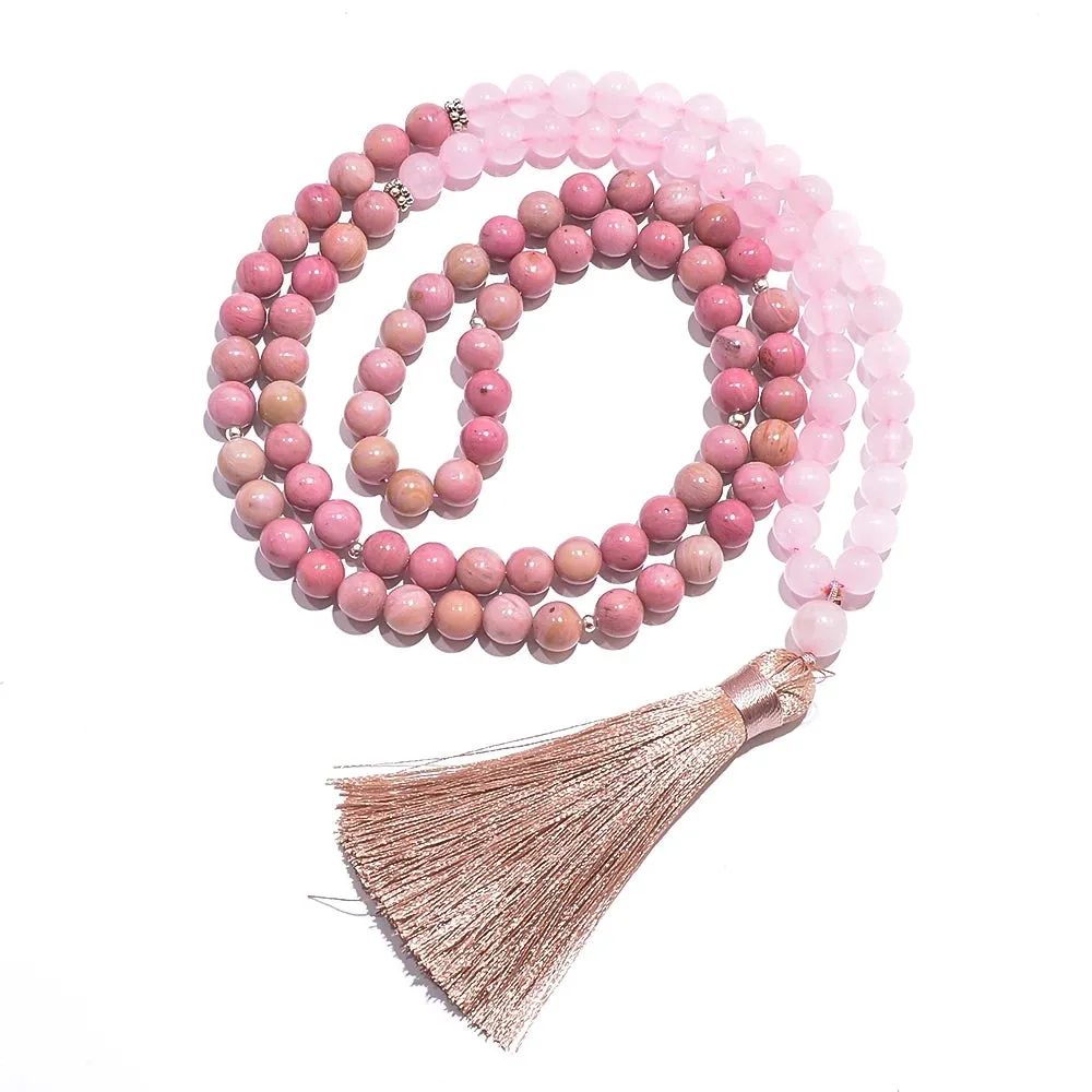 8mm Rhodochrosite Rose Quartz Beads 108 Mala Necklace Meditation