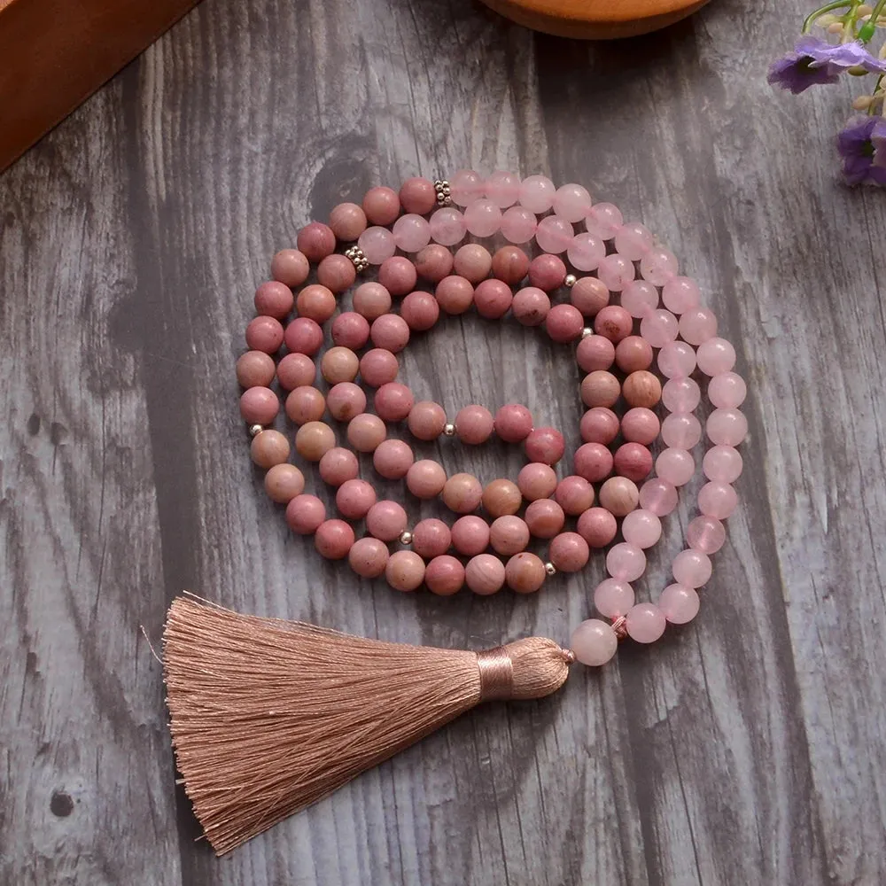 8mm Rhodochrosite Rose Quartz Beads 108 Mala Necklace Meditation