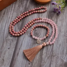 8mm Rhodochrosite Rose Quartz Beads 108 Mala Necklace Meditation