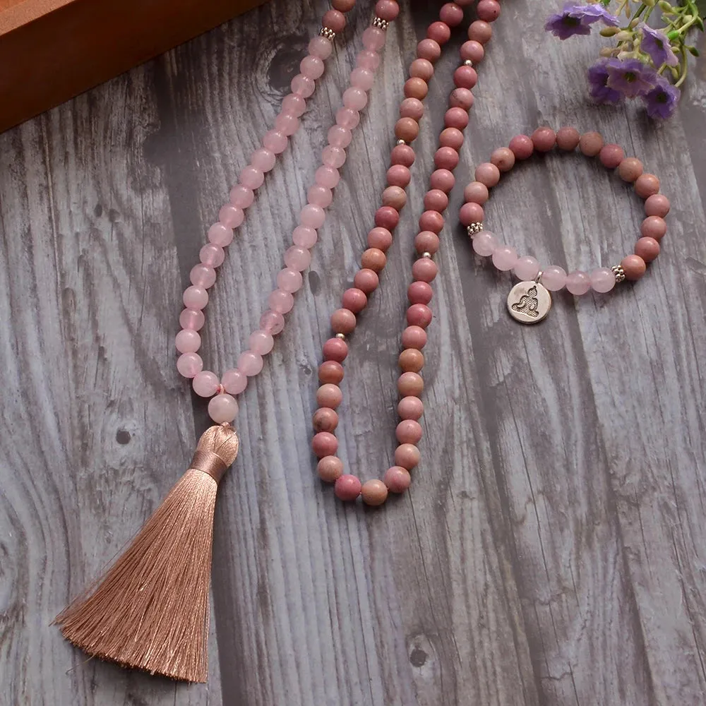 8mm Rhodochrosite Rose Quartz Beads 108 Mala Necklace Meditation