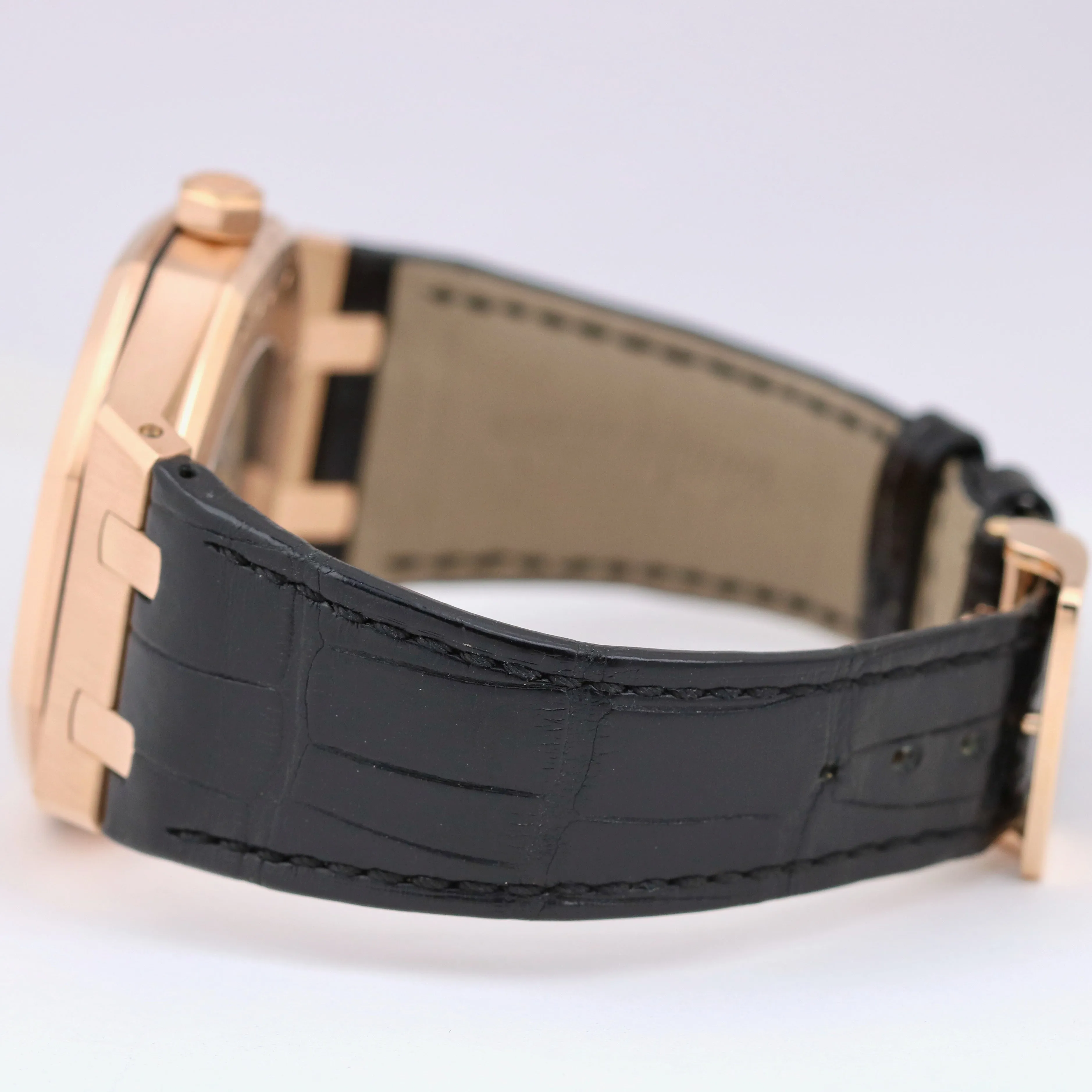 Audemars Piguet Royal Oak 41mm Black DIAMOND 18K Rose Gold Leather 15400OR Watch