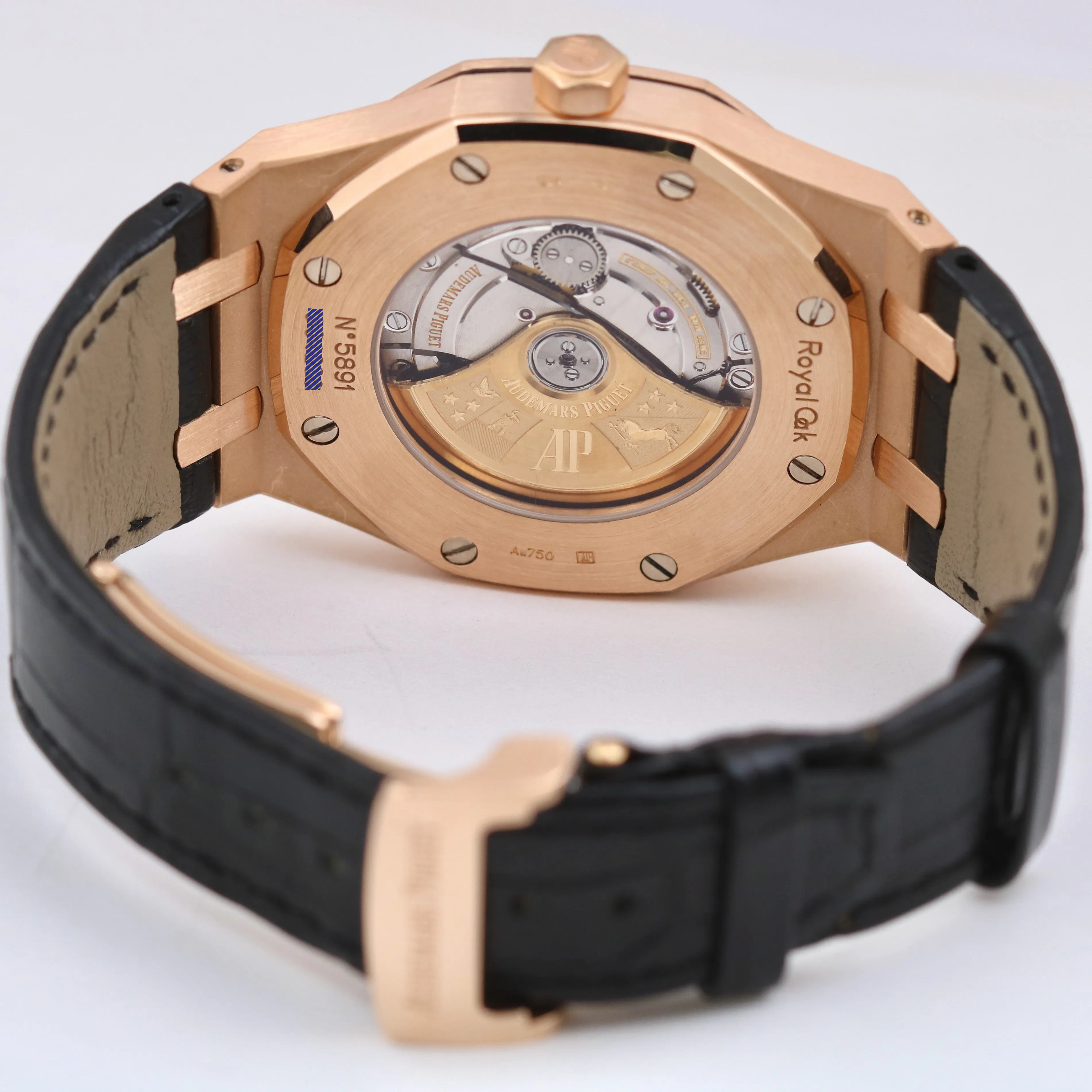 Audemars Piguet Royal Oak 41mm Black DIAMOND 18K Rose Gold Leather 15400OR Watch