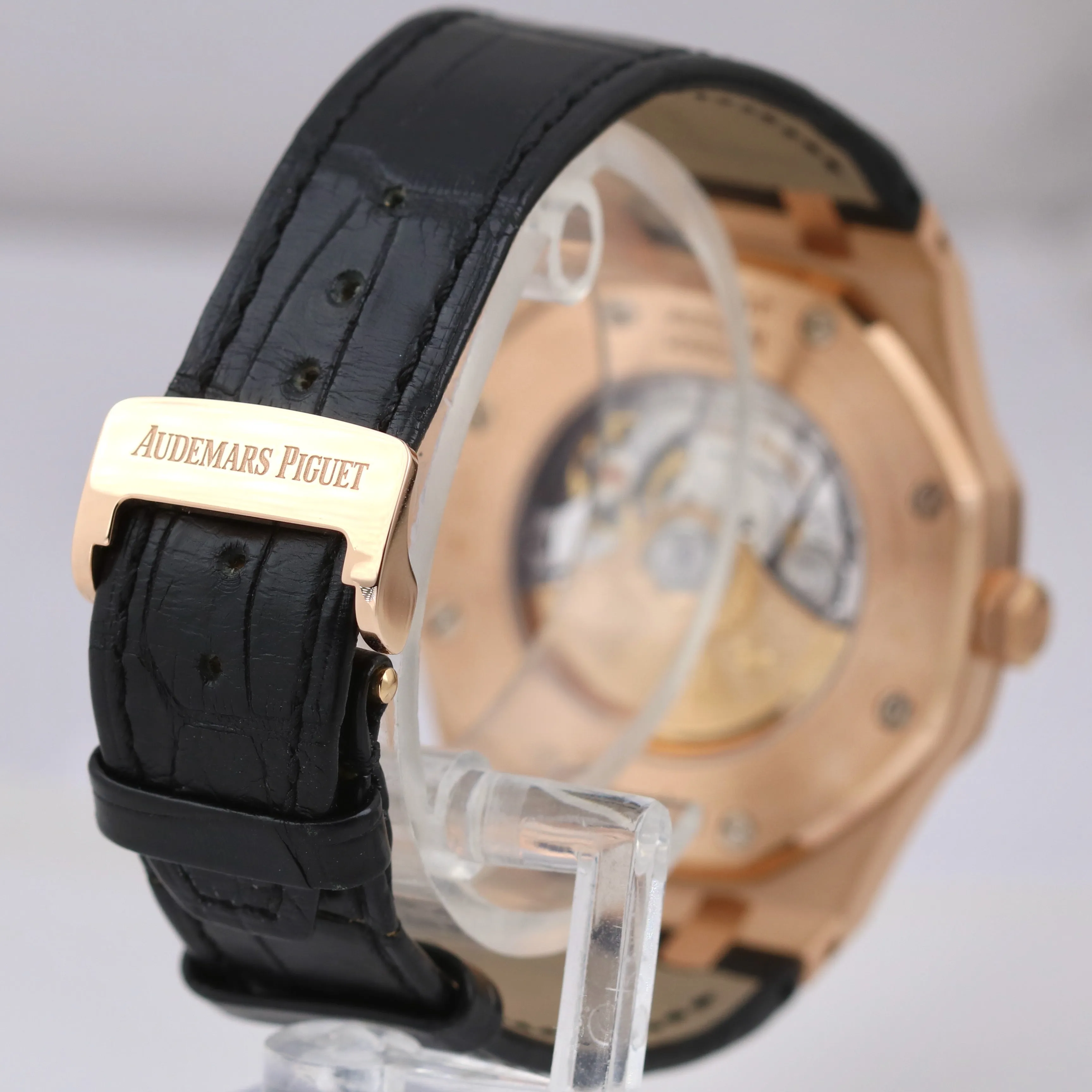 Audemars Piguet Royal Oak 41mm Black DIAMOND 18K Rose Gold Leather 15400OR Watch