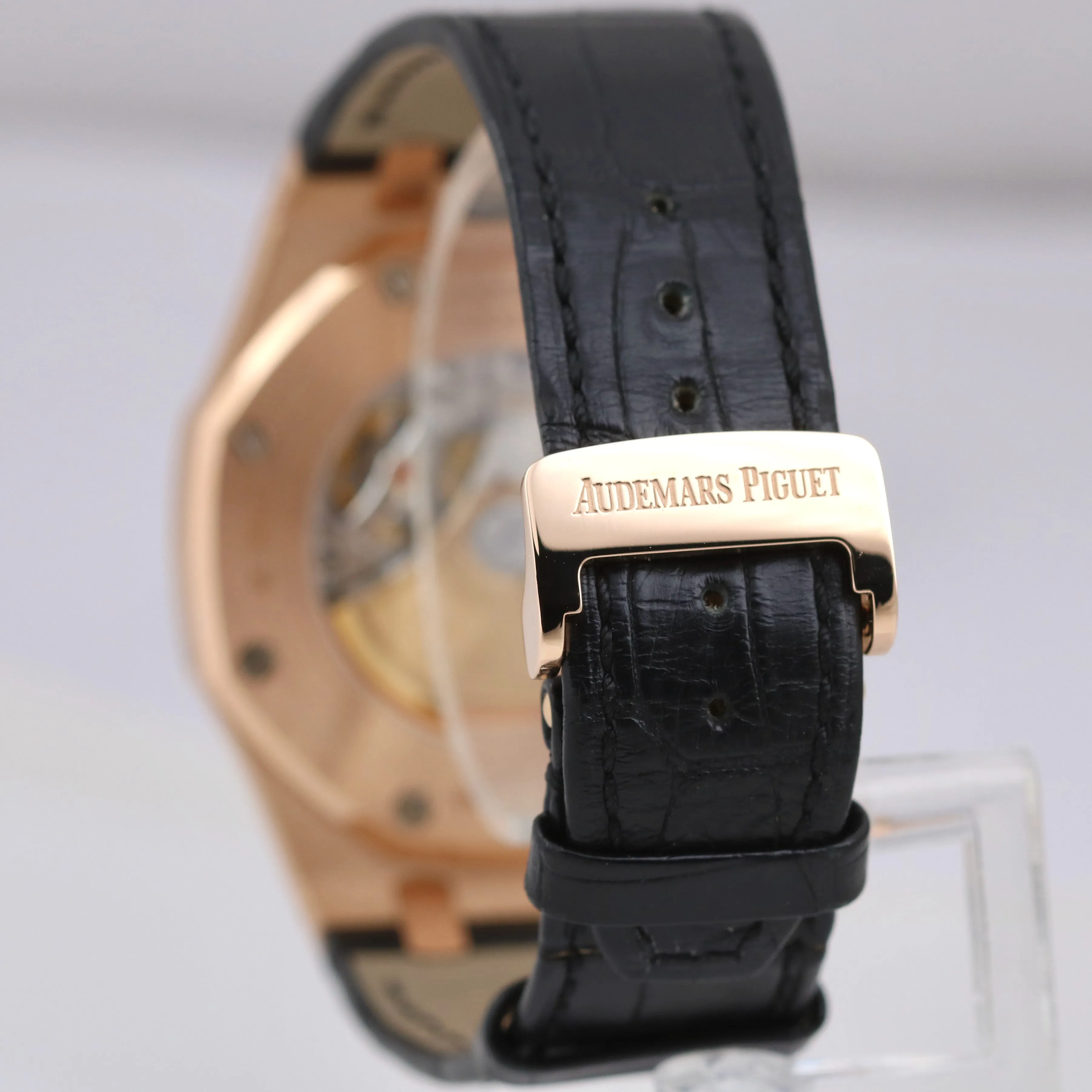 Audemars Piguet Royal Oak 41mm Black DIAMOND 18K Rose Gold Leather 15400OR Watch