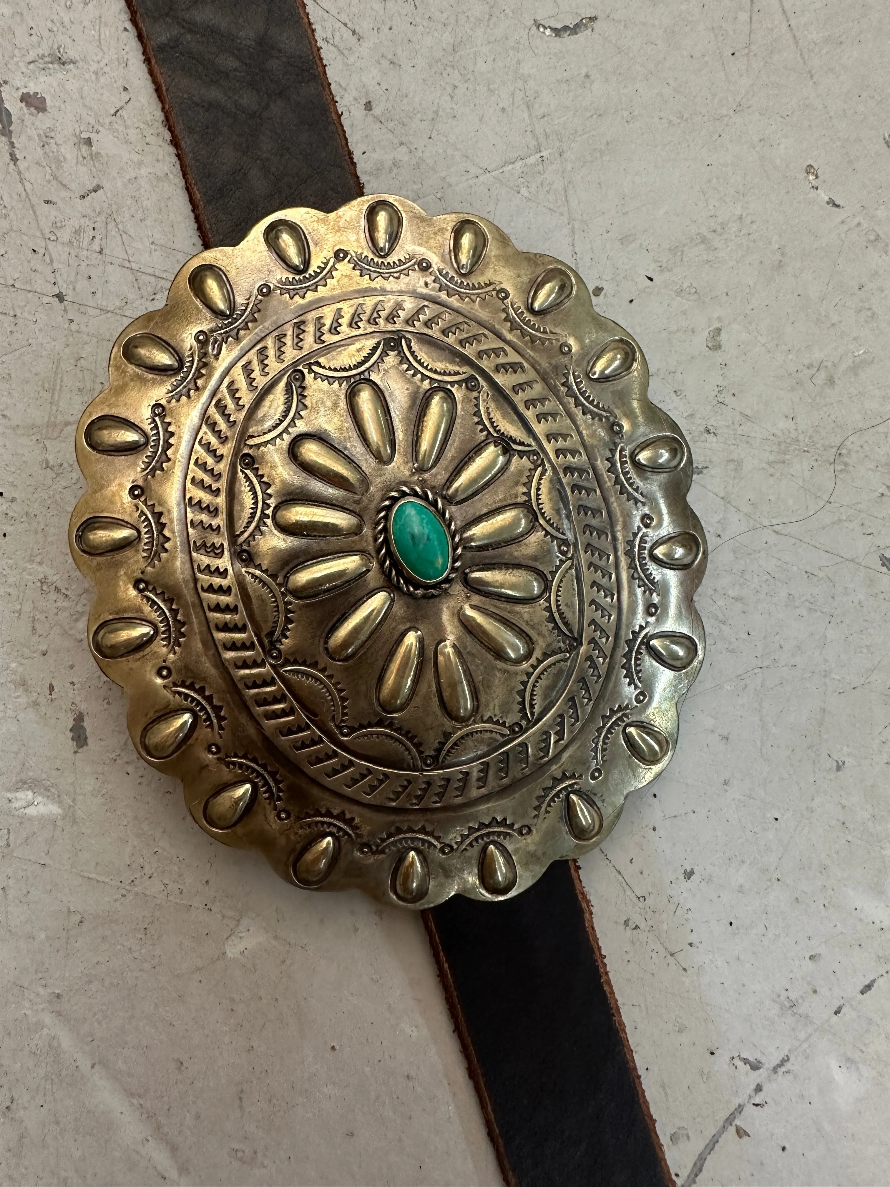 Authentic Turquoise & Black Onyx Etched Silver Concho Leather Belts
