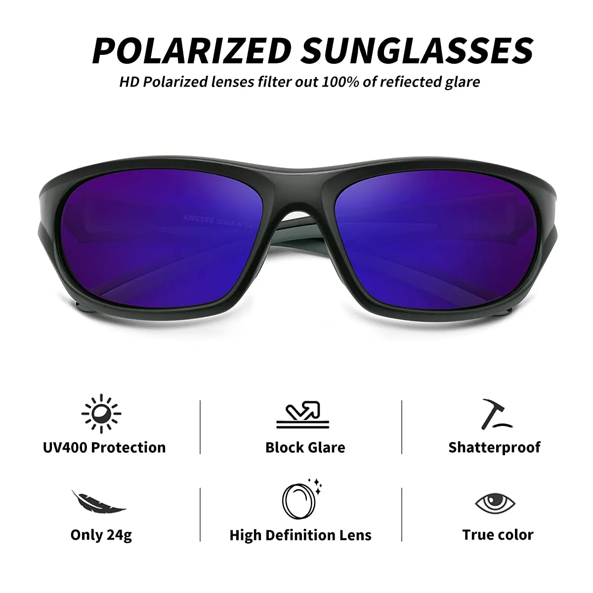AWGSEE Polarized Sports Sunglasses For Men Cycling Driving Fishing Sun Glasses TR90 Unbreakable Frame 100% UV Protection Black Gray Frame/Blue Mirror Lens