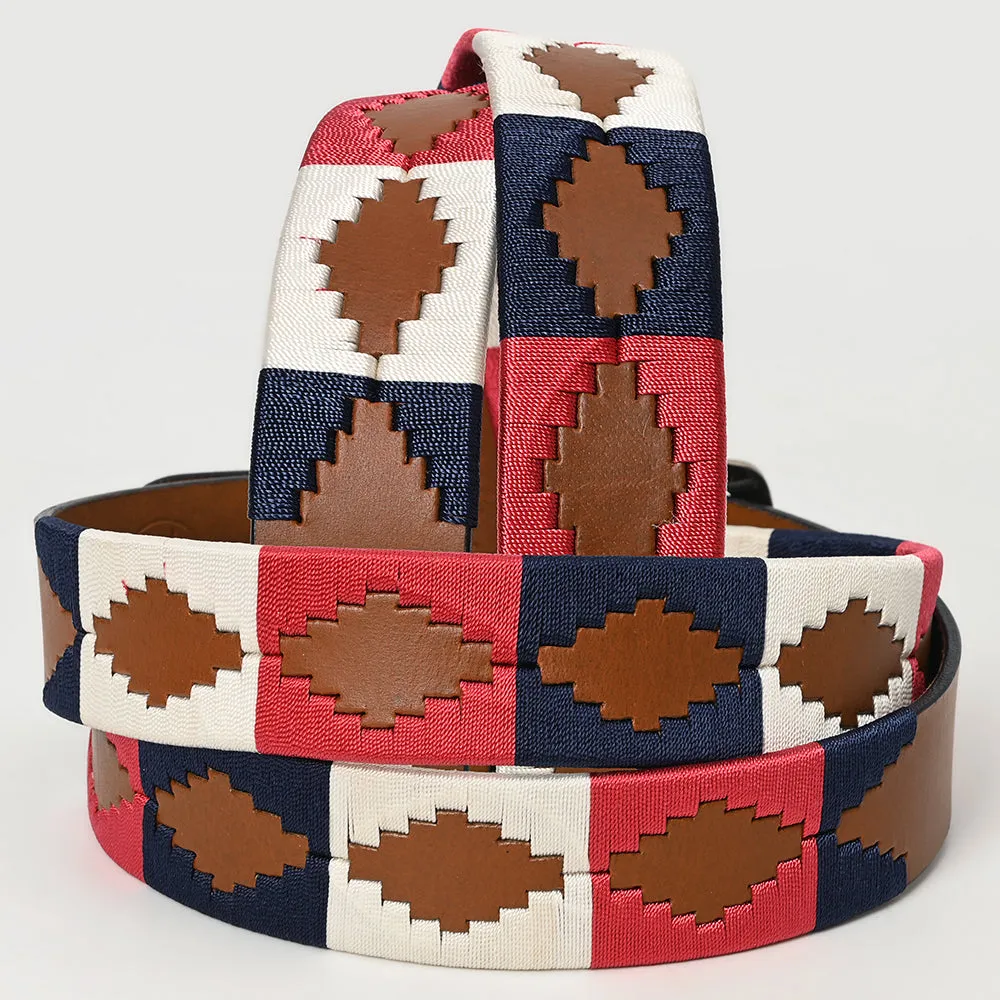 BAR H EQUINE Western Genuine Leather Men And Women Belt Embroidered Pink Blue & White
