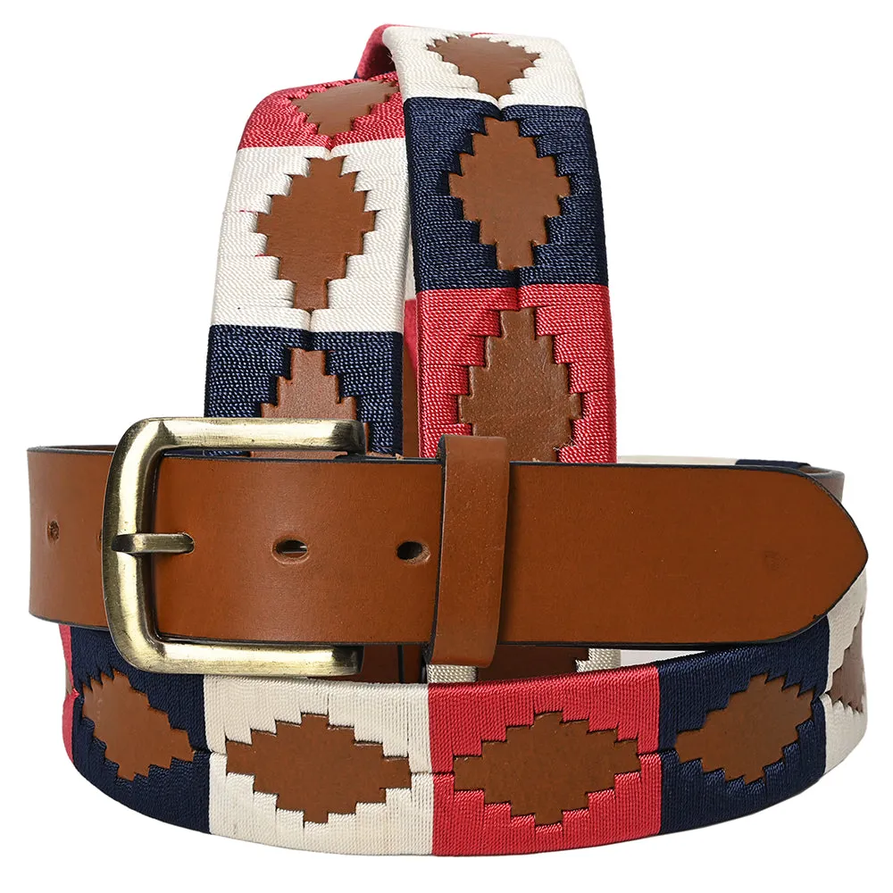 BAR H EQUINE Western Genuine Leather Men And Women Belt Embroidered Pink Blue & White