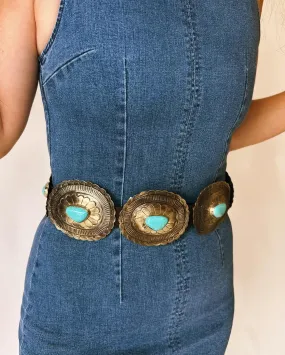Beth oval concho belt with turquoise - will restock soon