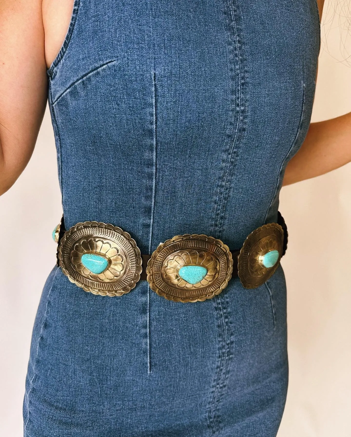 Beth oval concho belt with turquoise - will restock soon