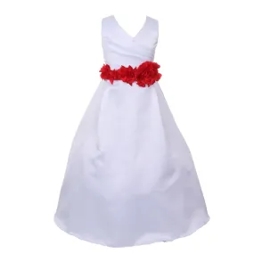 Big Girls White Red Flower Sash Full Bridal Junior Bridesmaid Dress 16