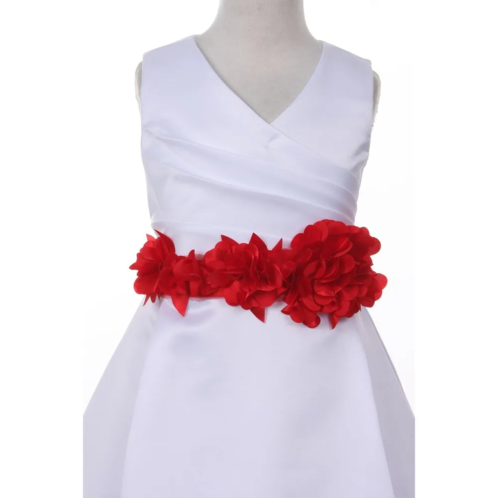 Big Girls White Red Flower Sash Full Bridal Junior Bridesmaid Dress 16