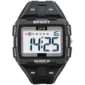 Big Numbers Men Sport Watch Digital Multifunction Alarm Chrono 5Bar Waterproof Back Light Square Screen