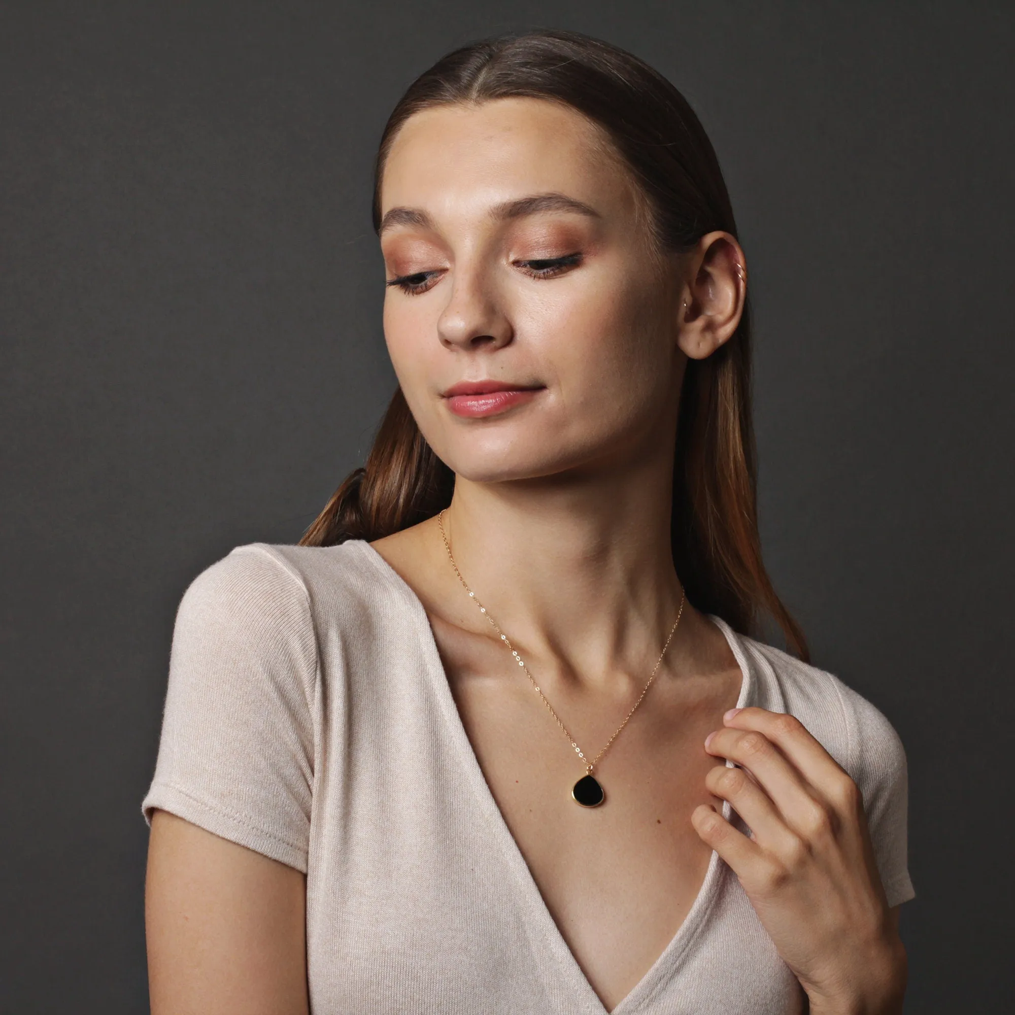 Black onyx gold drop necklace