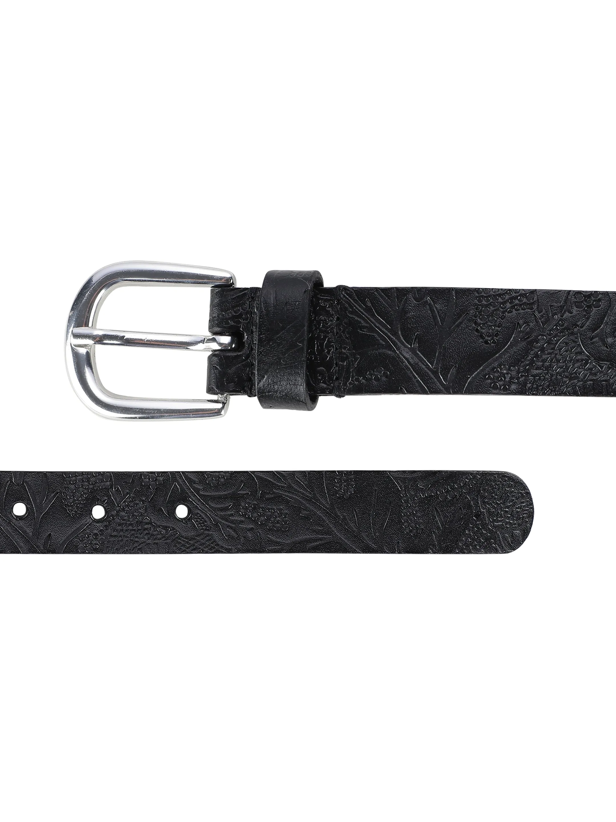 Black shantiniketan batik pattern embossed Women's Belt