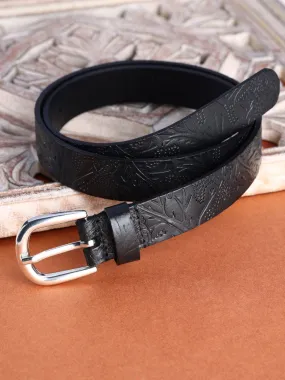 Black shantiniketan batik pattern embossed Women's Belt