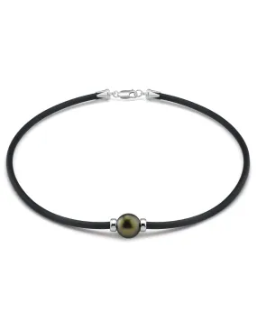 Black Tahitian Pearl on Rubber Poe Rava Necklace
