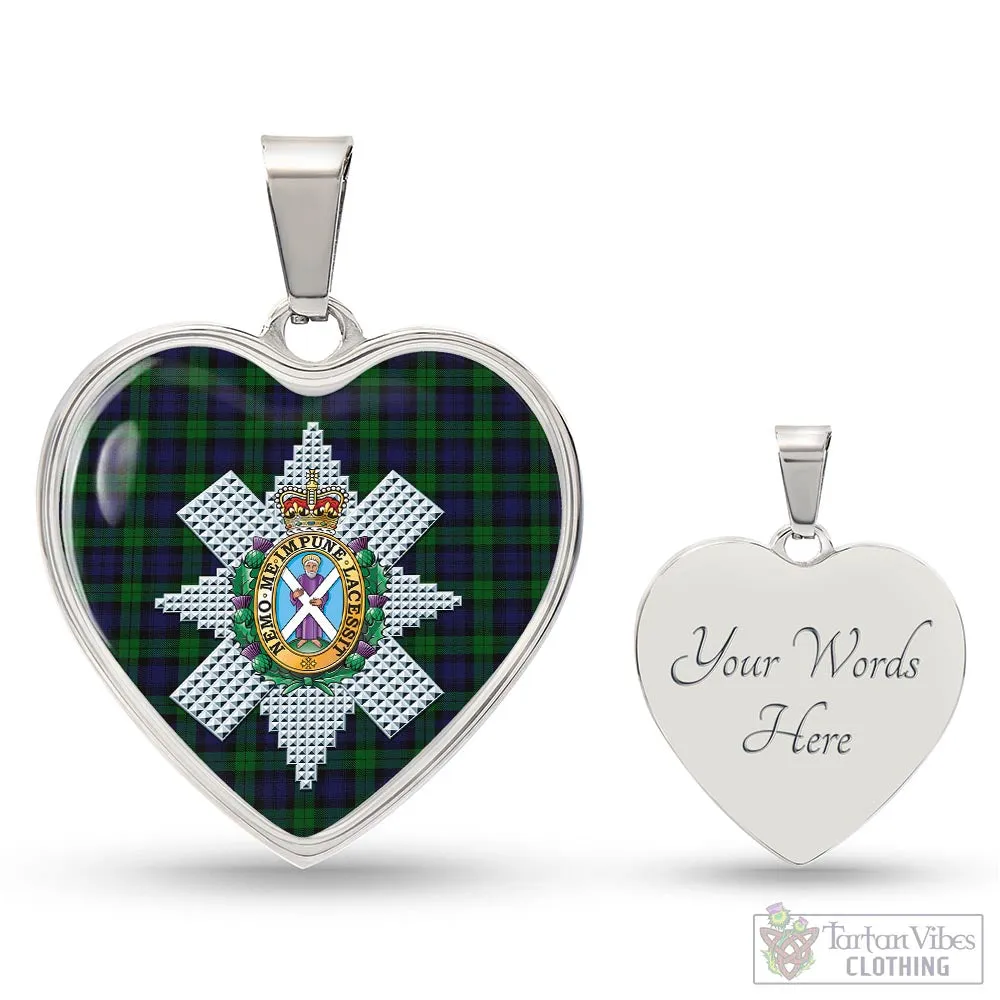 Black Watch Tartan Heart Necklace with Family Crest