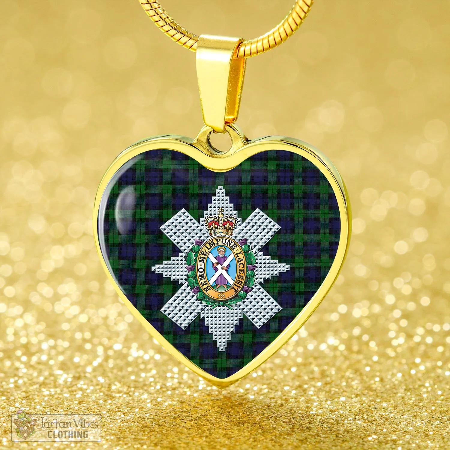 Black Watch Tartan Heart Necklace with Family Crest