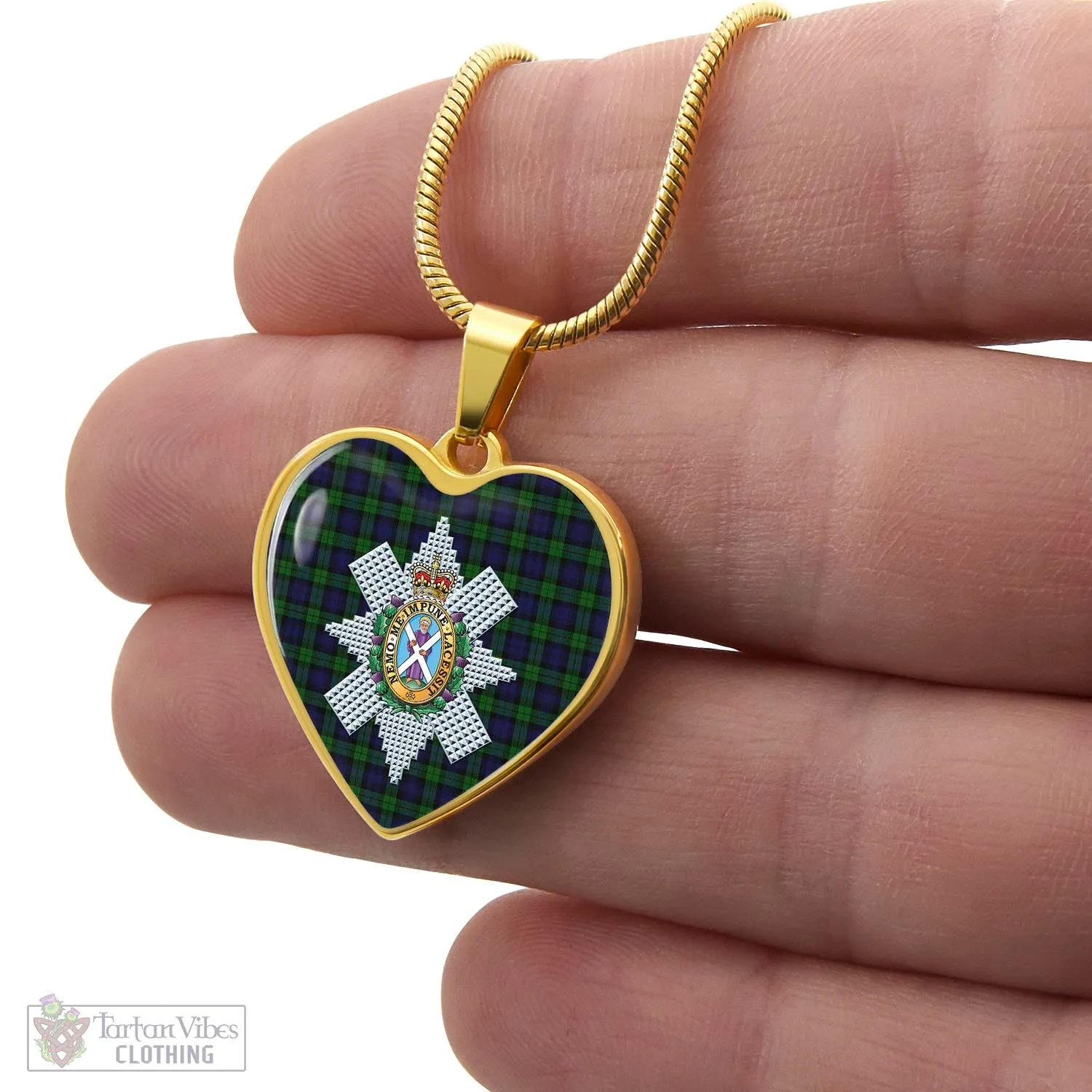 Black Watch Tartan Heart Necklace with Family Crest