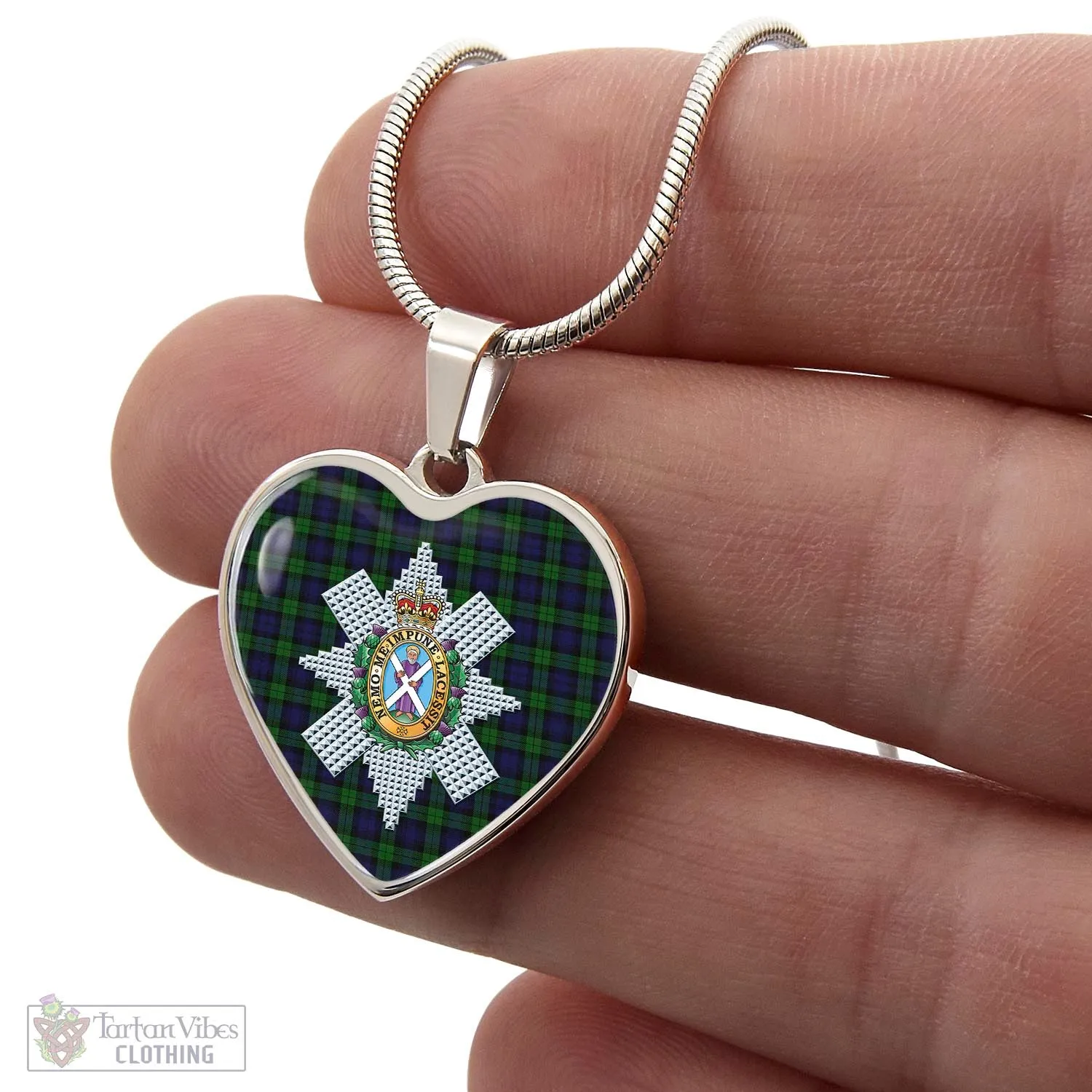 Black Watch Tartan Heart Necklace with Family Crest