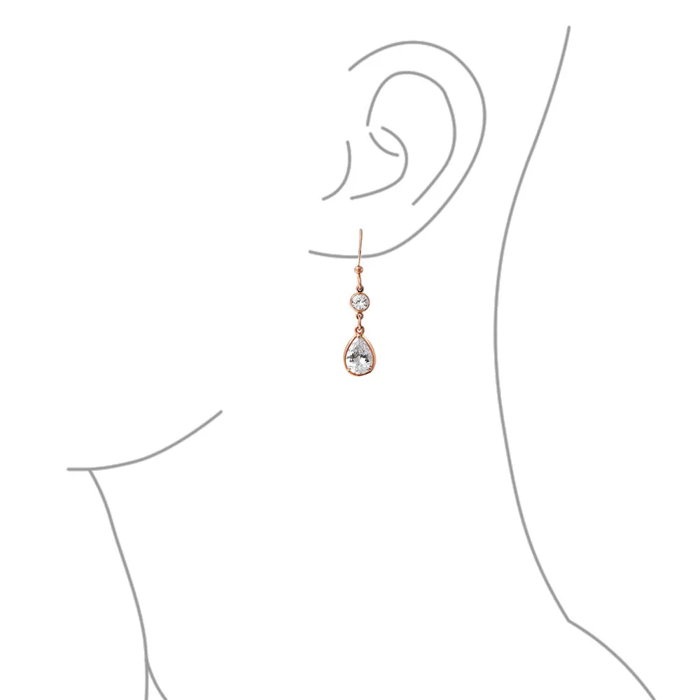 Bridal Chain Necklace with Pear Shaped Cubic Zirconia and Earrings Set Rose Gold