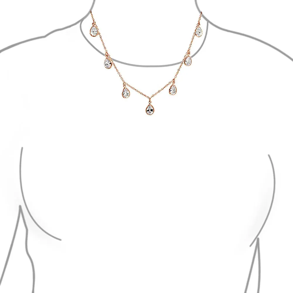Bridal Chain Necklace with Pear Shaped Cubic Zirconia and Earrings Set Rose Gold