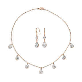 Bridal Chain Necklace with Pear Shaped Cubic Zirconia and Earrings Set Rose Gold