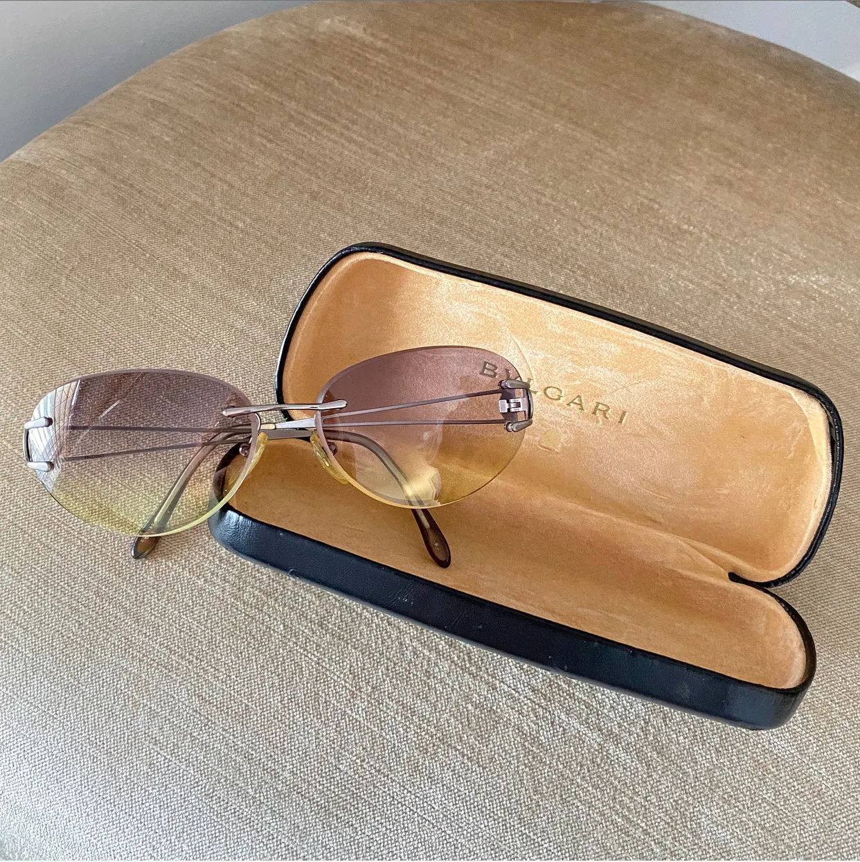 Bulgari Oval Grey to Yellow Gradient Frameless Sunglasses