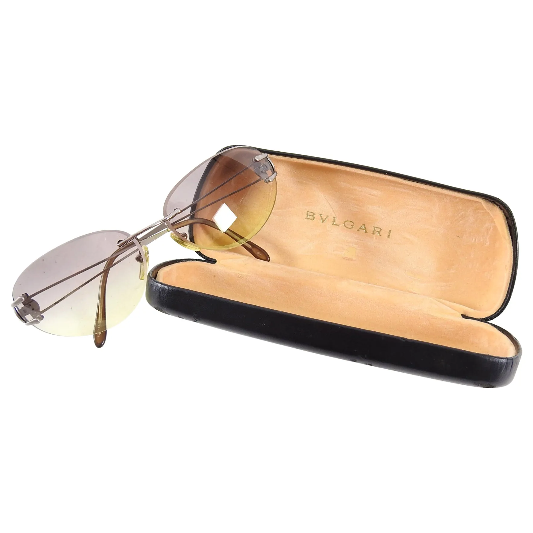 Bulgari Oval Grey to Yellow Gradient Frameless Sunglasses