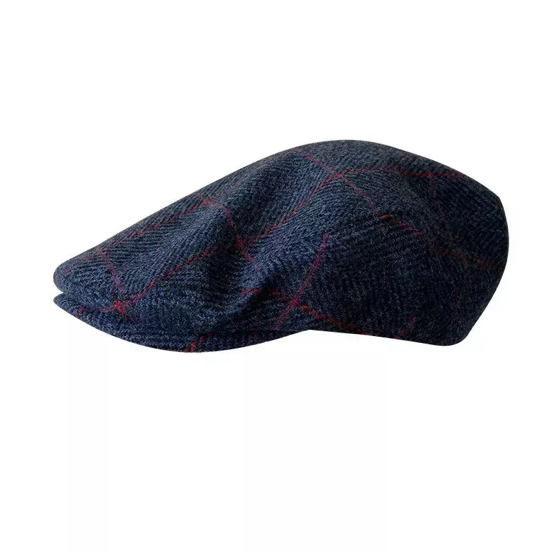 Carlow Retro Plaid Blue Wool Flat Cap