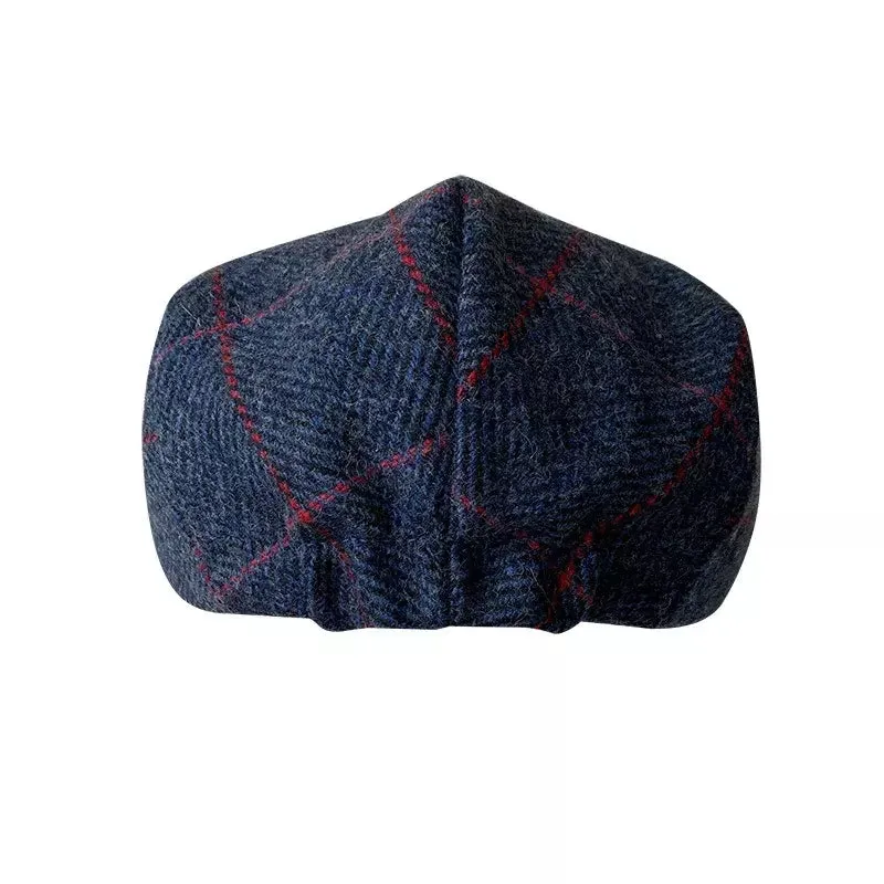 Carlow Retro Plaid Blue Wool Flat Cap