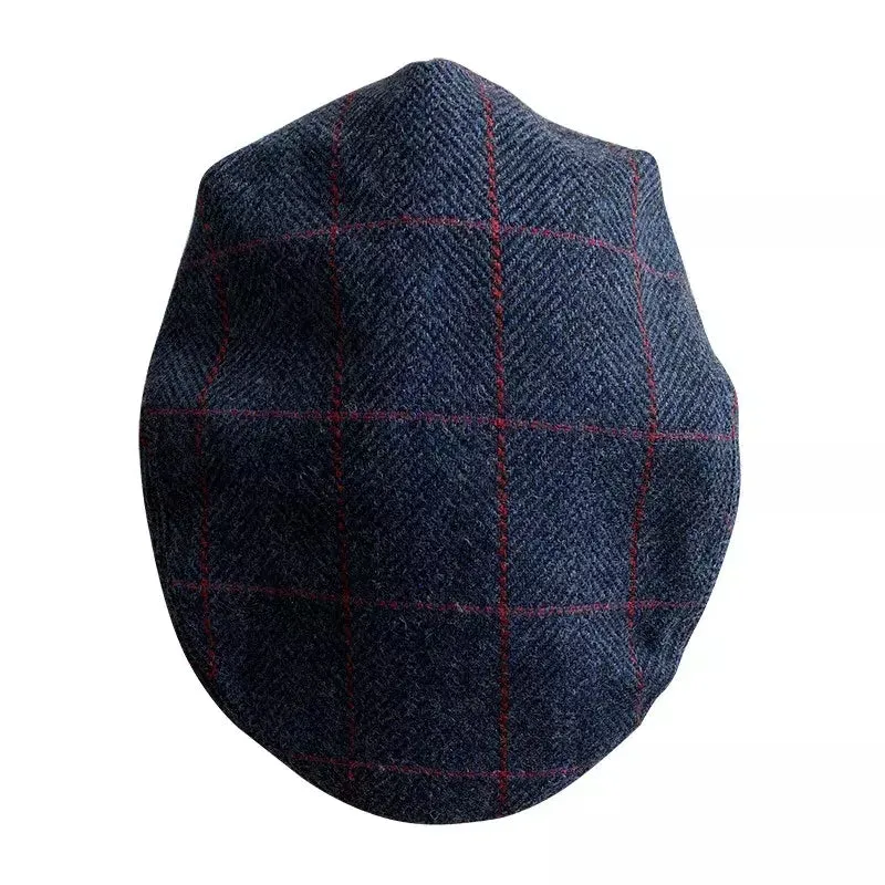 Carlow Retro Plaid Blue Wool Flat Cap