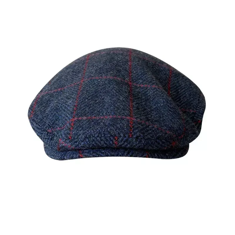 Carlow Retro Plaid Blue Wool Flat Cap
