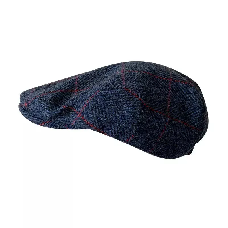 Carlow Retro Plaid Blue Wool Flat Cap