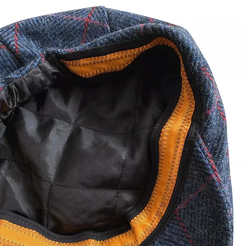 Carlow Retro Plaid Blue Wool Flat Cap