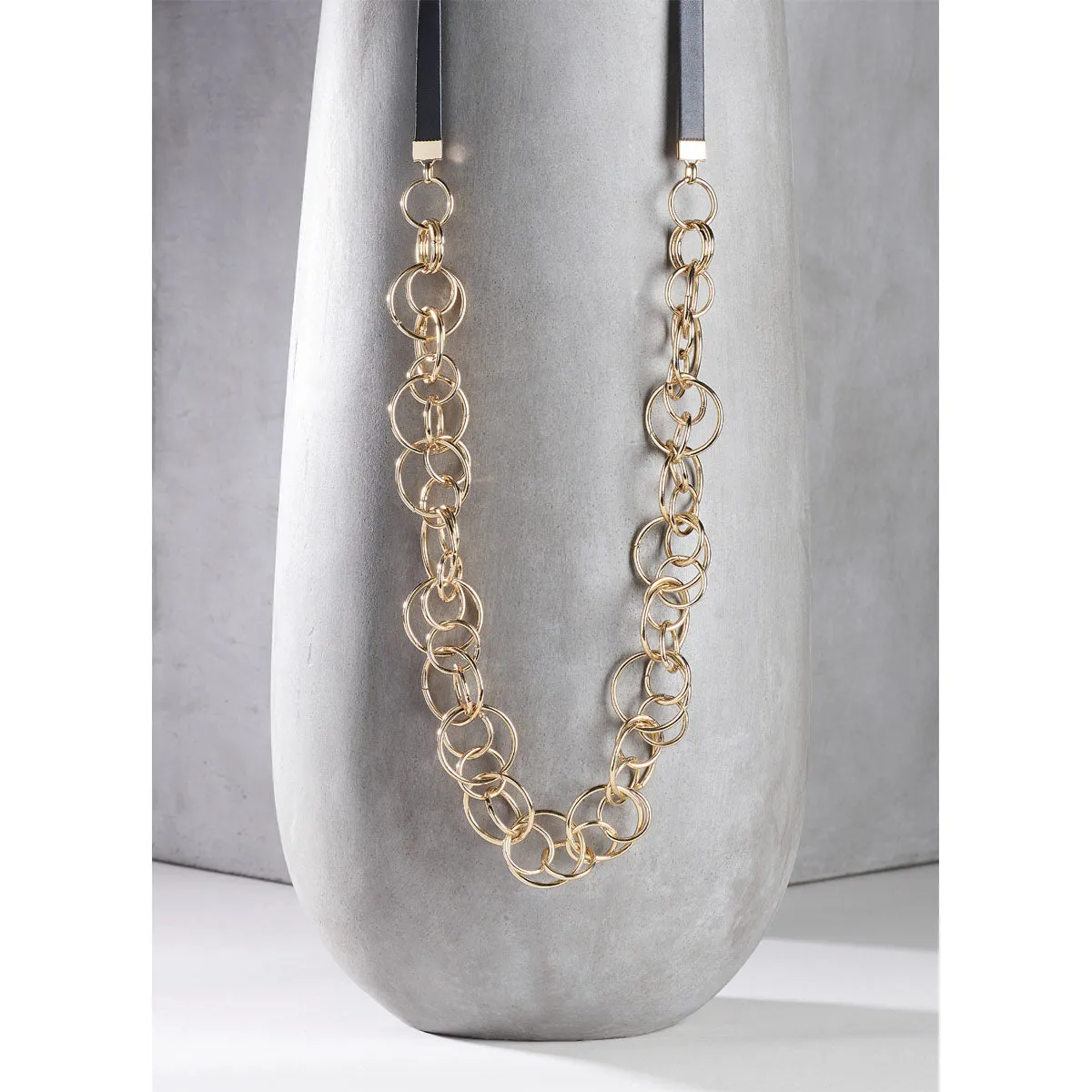 Charlie Paige Gold Necklace w/black leather