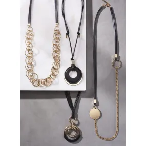 Charlie Paige Gold Necklace w/black leather