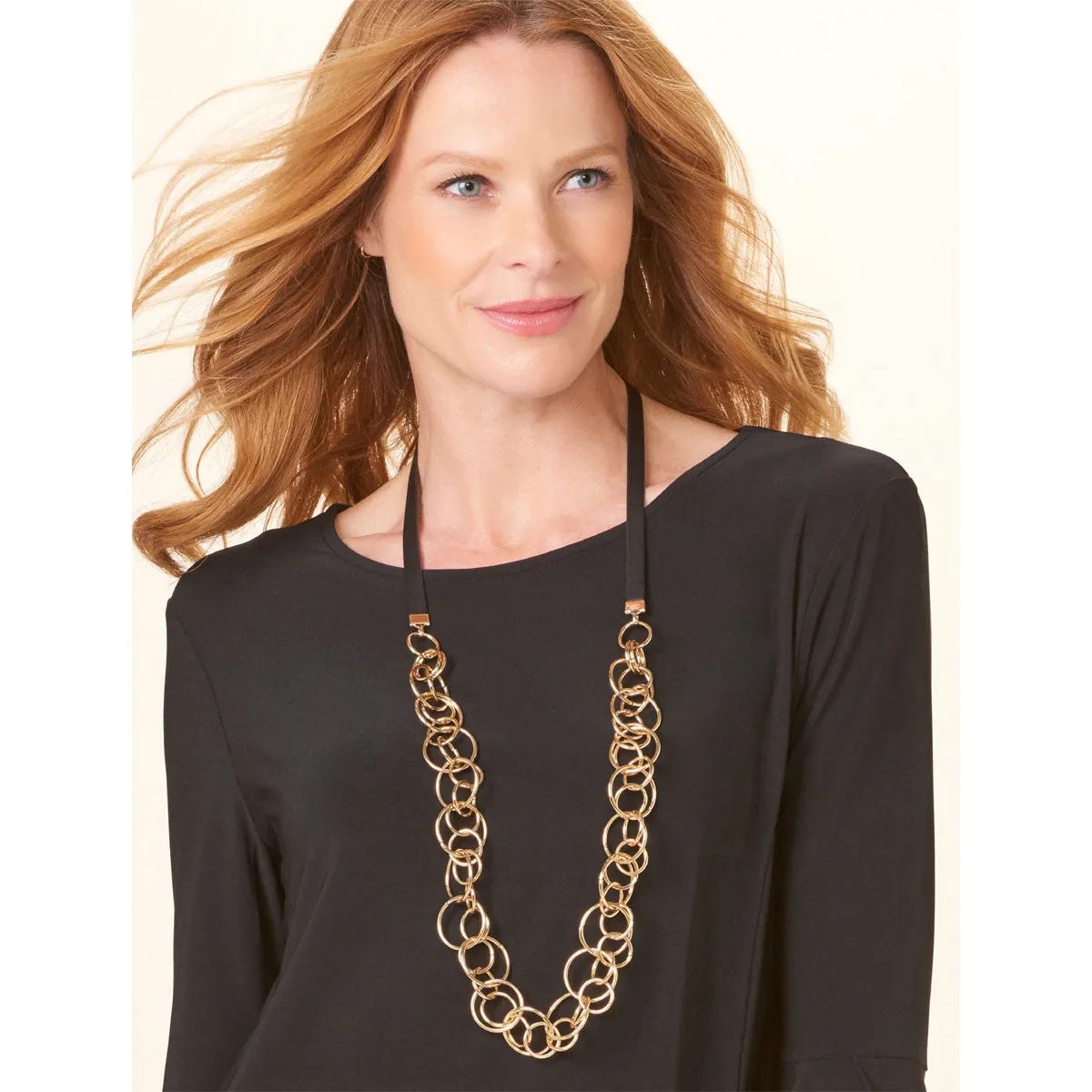 Charlie Paige Gold Necklace w/black leather