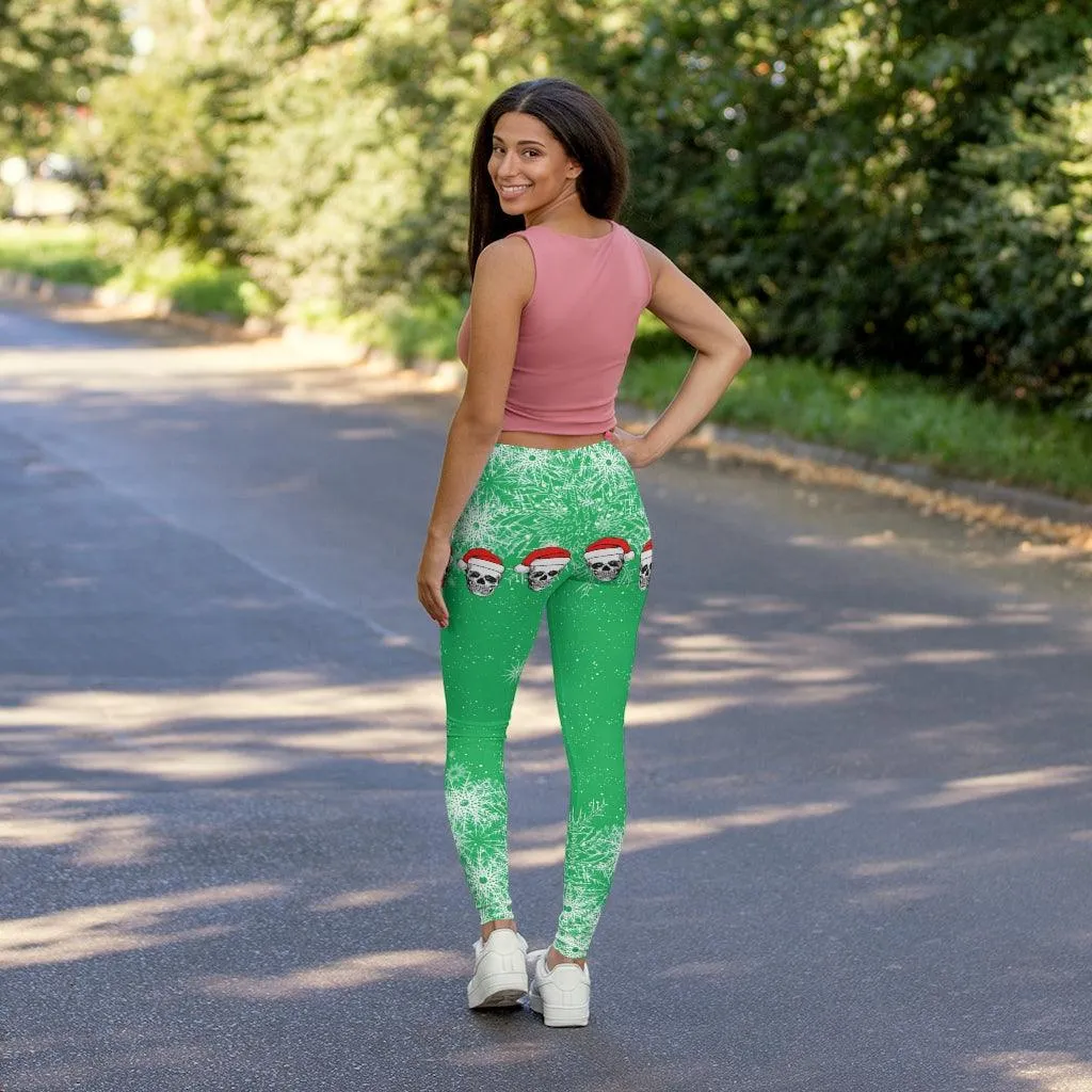 Christmas Skull Green Patterns Women's Spandex Leggings