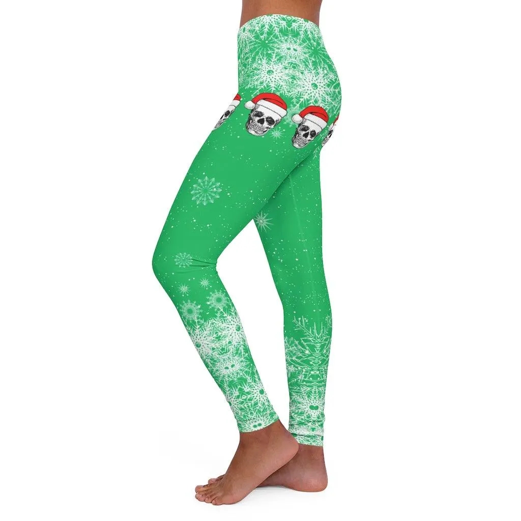 Christmas Skull Green Patterns Women's Spandex Leggings